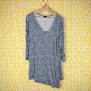 J. Jill Wearever Collection Women's Large Blue White Geometric L/S Tunic Blouse